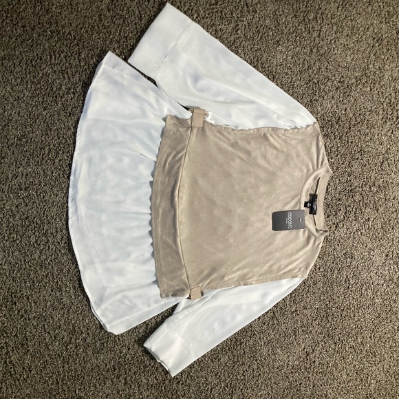 COCOMO Woman 1X Taupe Layered Blouse w/ Bell Sleeves & Peplum Hem — NWT - Picture 2 of 14